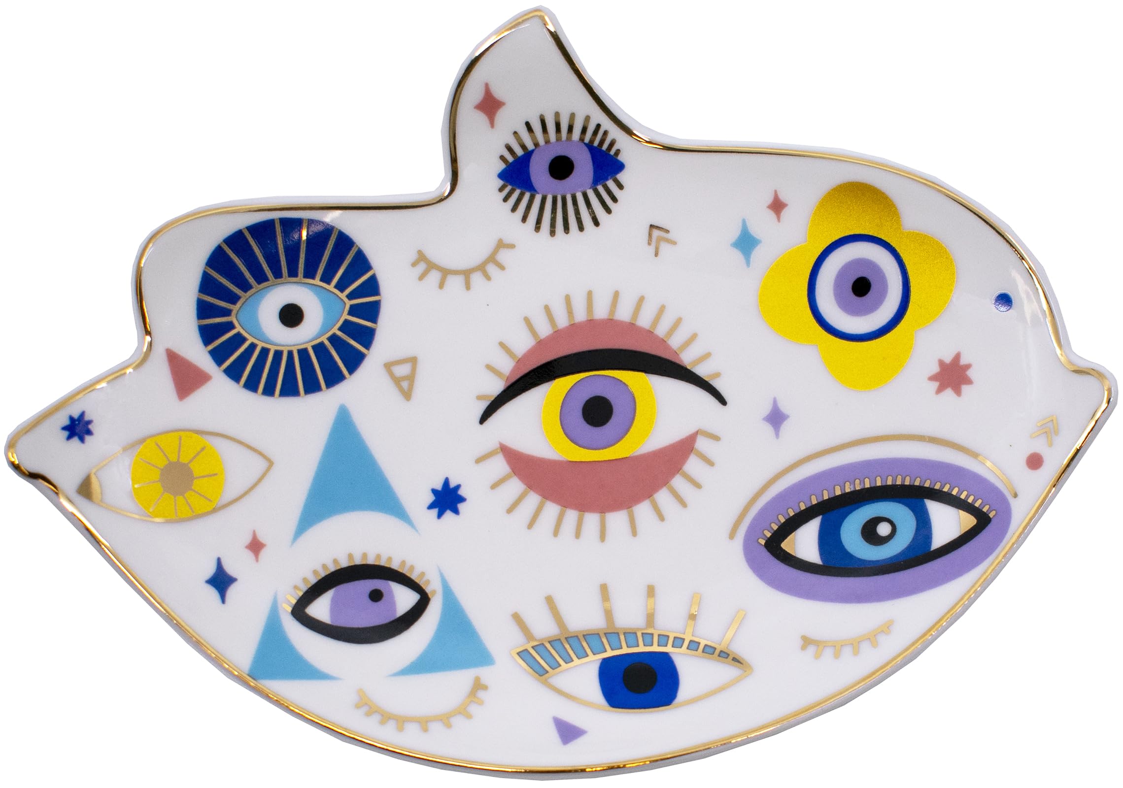 Stephanie ImportsCeramic Hamsa Evil Eye Trinket Jewelry Dish (Large, Colorful Eyes)