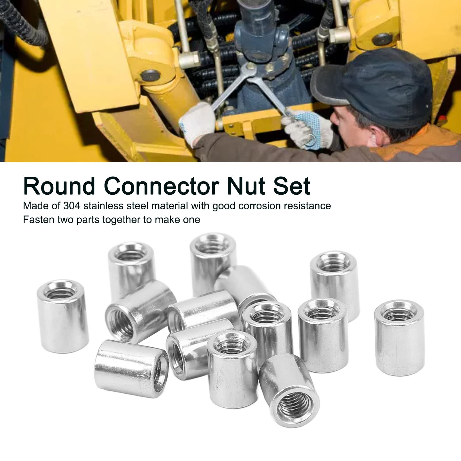 50PCS Stainless Steel M5 X 0.8-8-L10mm Female Thread Round Connector Nut Set, Rustproof Kit for Pipeline, Convenient for Home and Machinery Repair