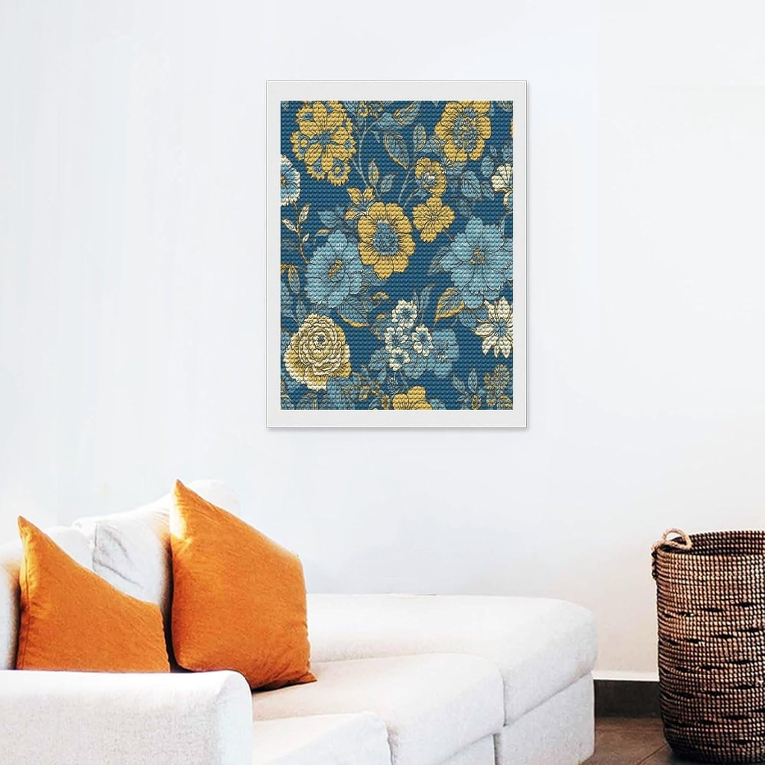 VstaDank Blue and Yellow Flowers Diamond Painting Kits Full Drill for Adults Round Paint with Diamond Pictures Gem Art DIY Personalized Diamonds Art Photo Wall Art for Living Room Decor Gift