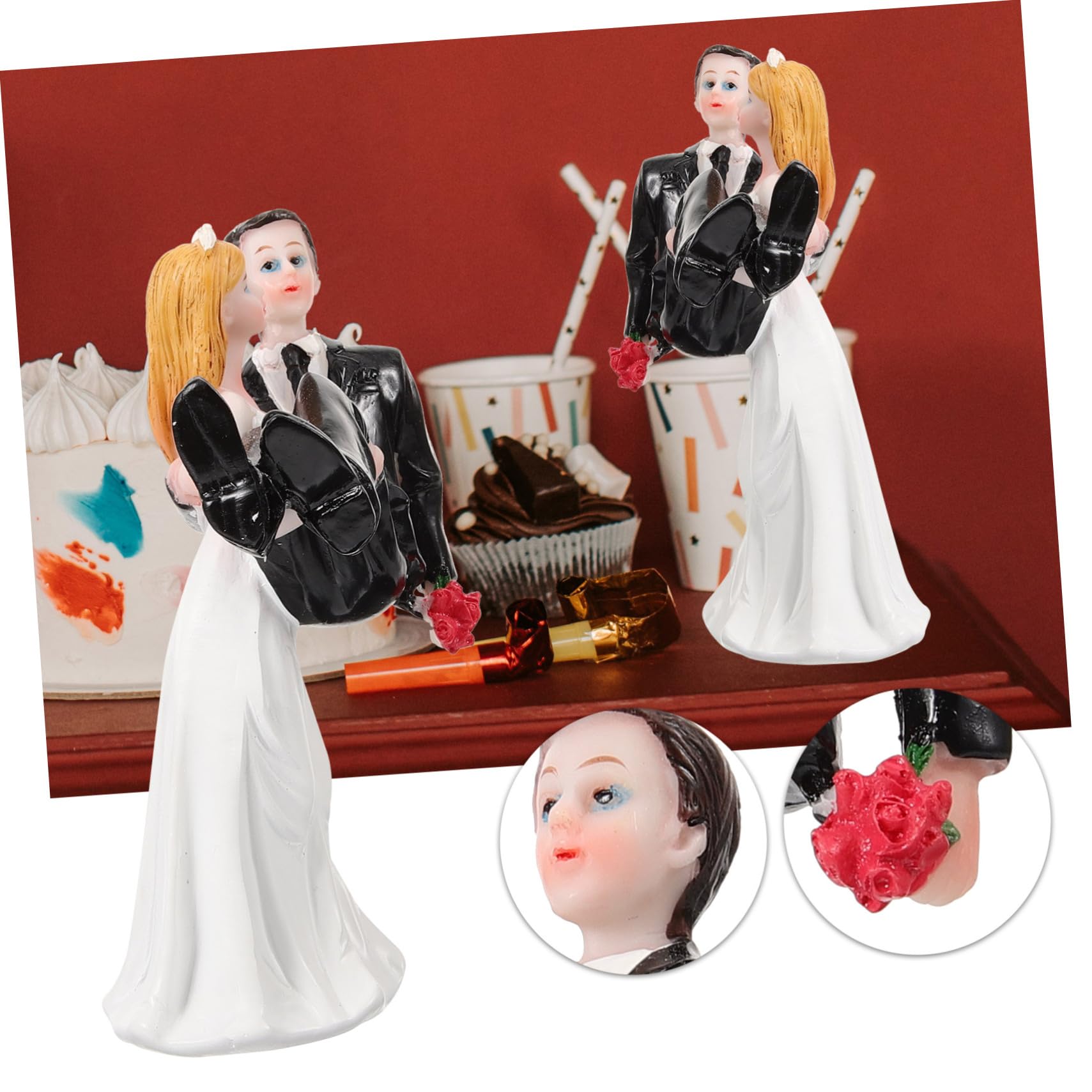 Amosfun 2 Stück Kunstharz Kunsthandwerk Ornamente Hochzeit Braut Und Bräutigam Cupcake Cartoon Puppe Figur Paar Braut Und Bräutigam Dekorationen Paar Skulptur Wohnzimmer
