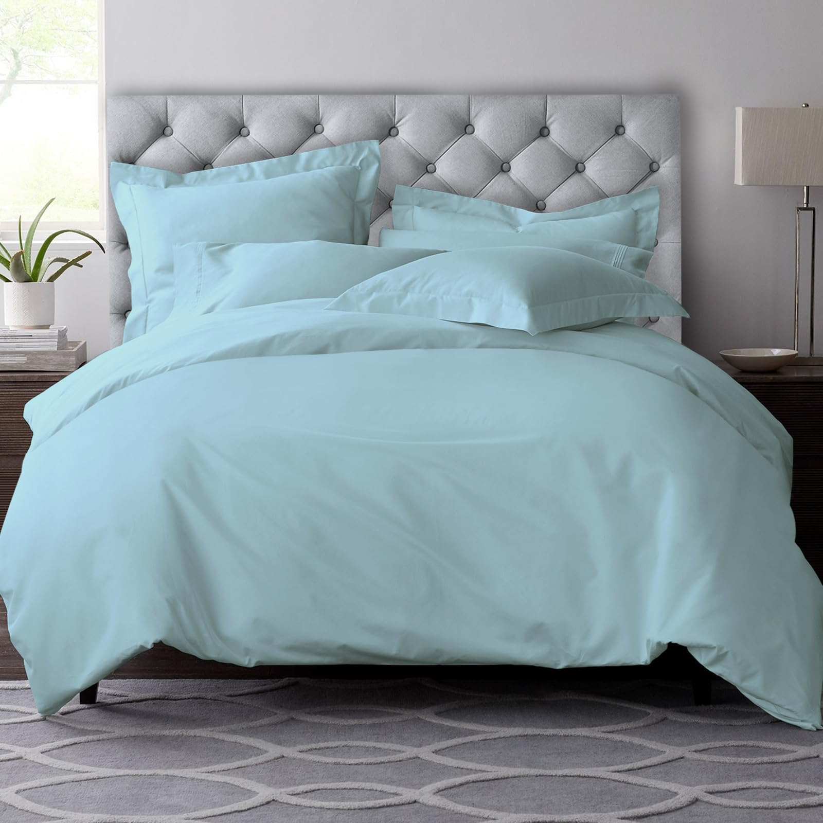 Pizuna Baby Blue Pure Combed Cotton Emperor Duvet Cover Sets 600 Thread Count 100% Long Staple Cotton Sateen Weave Duvet Cover 285 X 240 Cm With Button Closure (Emperor Bedding Set)