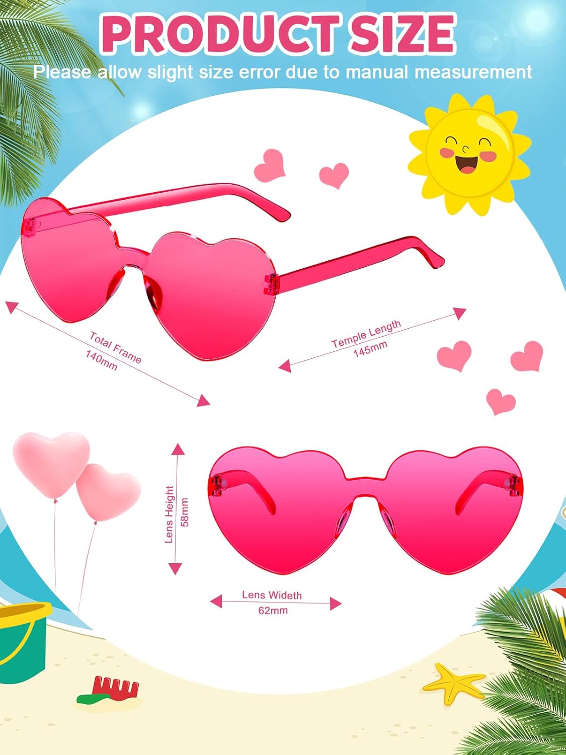 12 Pairs Heart Shaped Sunglasses for Women Colorful Glasses Fun Trendy Transparent Heart Sunglasses Party Favor - Image 2