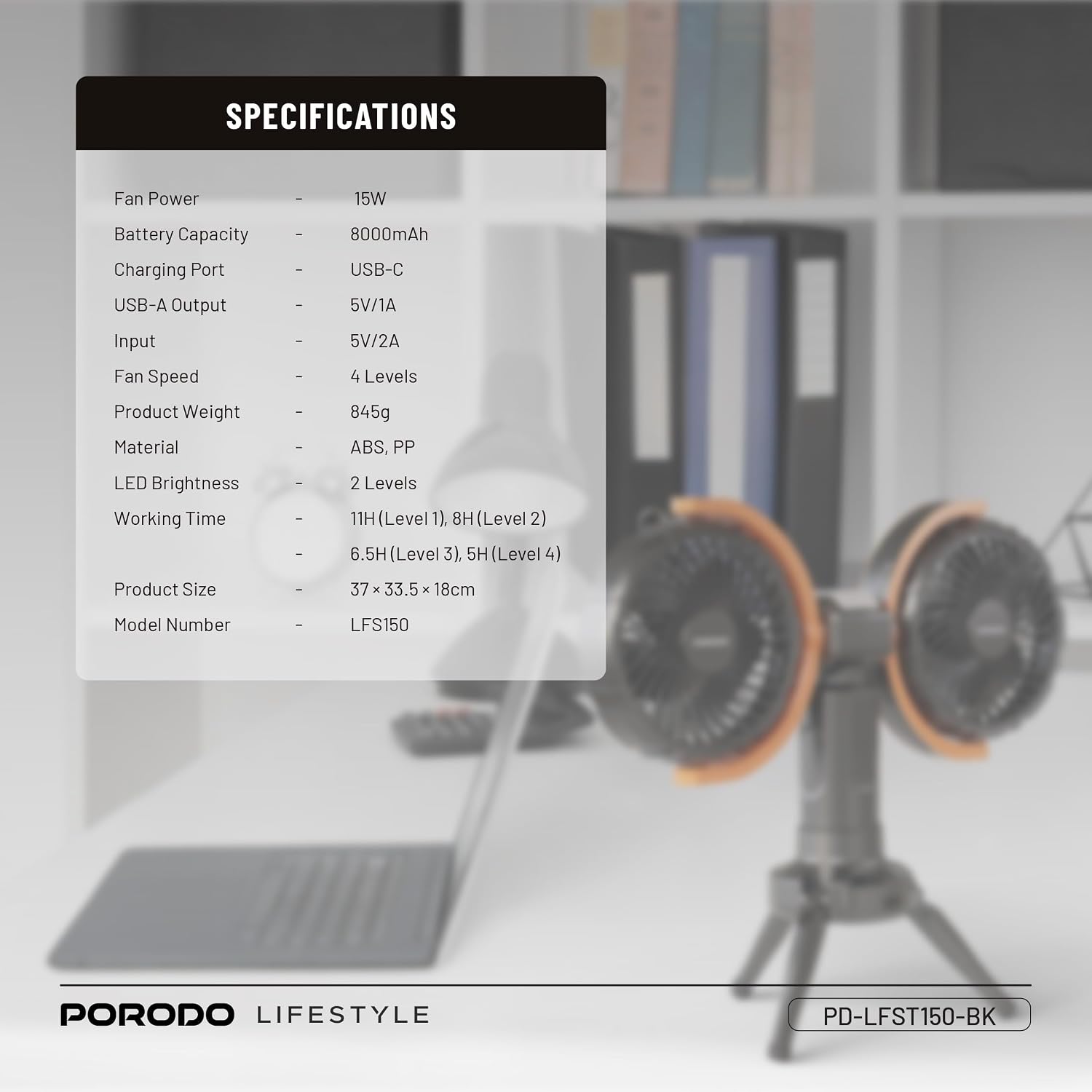 Porodo Lifestyle Dual-Head Oscillating Fan description image 6