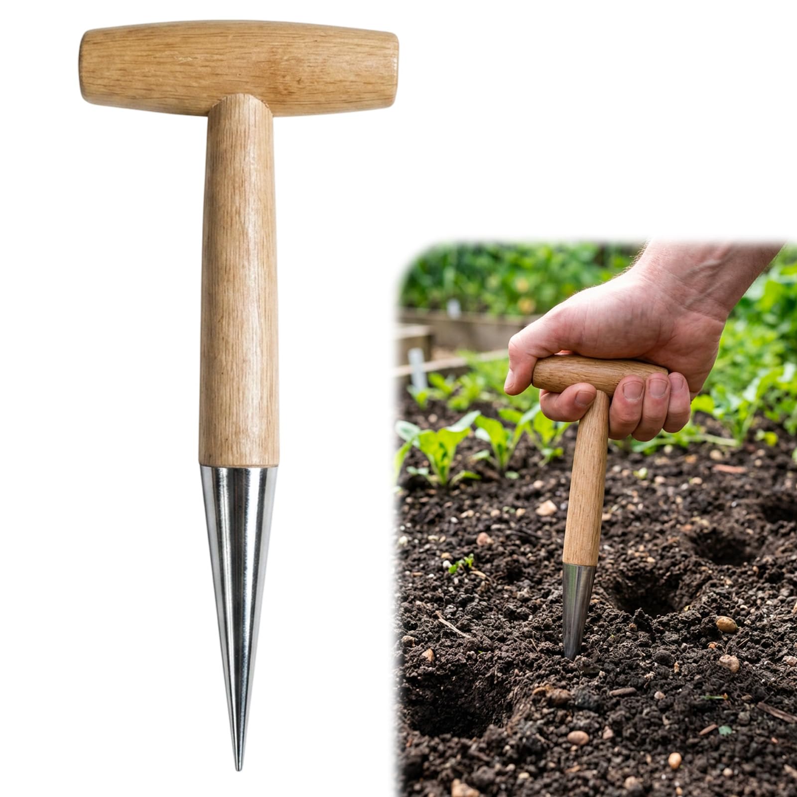 Garden Dibber, Professional Bulb Planter Tool for Precise Seed Sowing, Stainless Steel Dibber for Vegetable Beds and Flower Borders, Ergonomic Garden Tool for Planting Seeds