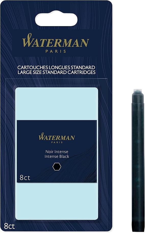 Waterman Fountain Pen Refill Cartridges, 8Carded, Intense Black Ink