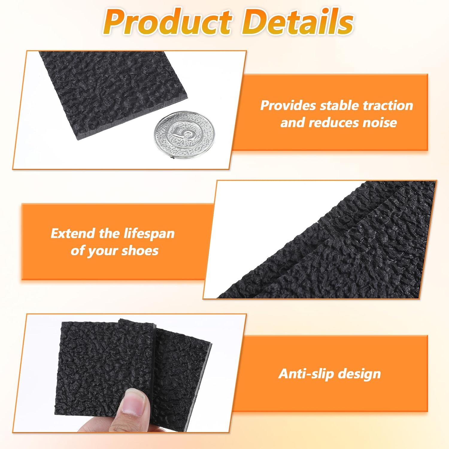 Thinp 4 Pcs Shoe Heel Repair, Rubber Boot Heel Replacement 1/4 Inch Thick Shoe Heels Pad Non-Slip Shoes Sole Protector for High Heels (Black)