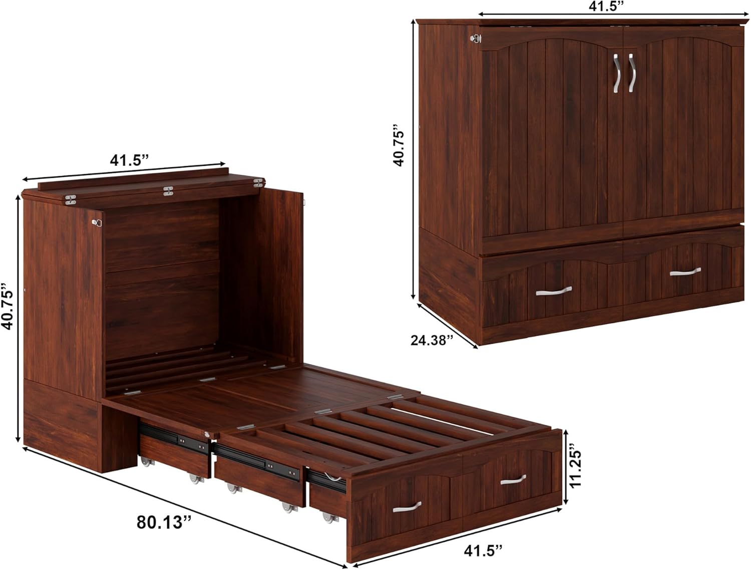 AFI, Southampton Murphy Bed Chest Twin XL with 6" Mattress, Storage Drawer & Built-in USB Charger, Walnut