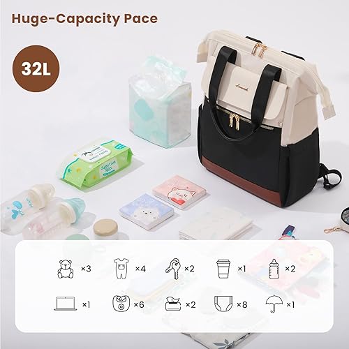 Miniatura 2 de LOVEVOOK Mochila para pañales para bebé, bolsa grande para niños y niñas, bolsas impermeables de viaje con cambiador, correas de cochecito, funda