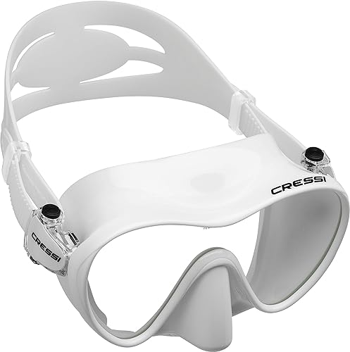 Cressi F1 Frameless Snorkeling Mask - Tempered Glass Lens - Low-Volume for Easy Clearing - Fold-Flat & Adjustable Straps