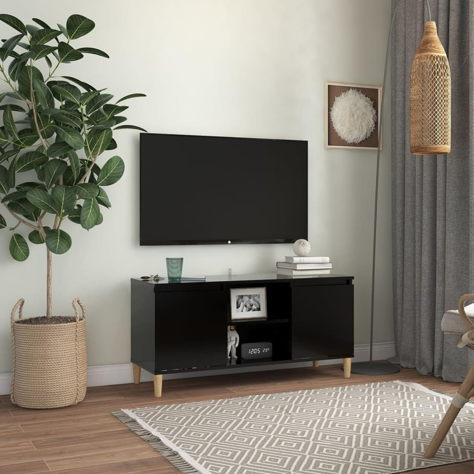 Gecheer Mobile Porta TV, Design scandinavo con 2 Ripiani e 2 Scomparti, 103,5 x 35 x 50 cm, in Legno ingegnerizzato ed eucalipto, per Soggiorno