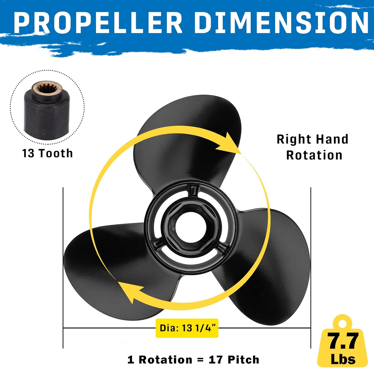 13 1/4x17 Upgrade Aluminum Boat Propeller for BRP,Johnson,Evinrude,OMC Stern Drive 40-140HP 13 Spline 13.25Diax 17Pitch Replace OEM 765183 Rh(Hub Kits Included)