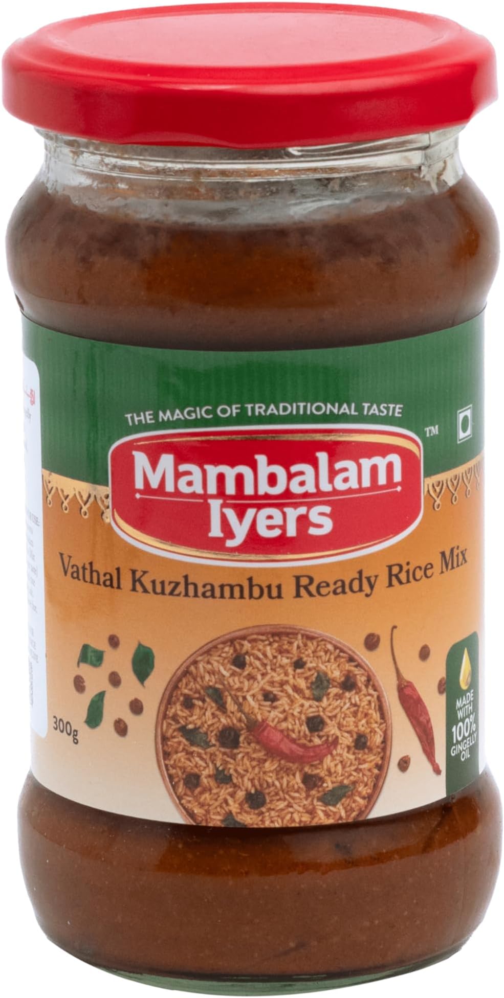 Vathal Kuzhambu Ready Rice Mix - 300g Glass bottle | South Indian Rice mixes made with 100% Gingelly Oil | Vathakuzhambu mix
