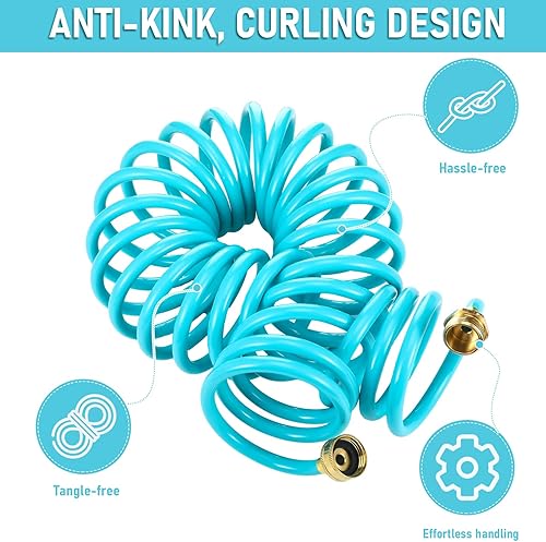 Miniatura 5 de Pangda Manguera de jardín de bobina de 25 pies x 38 pulgadas, manguera de agua expandible con boquilla de pulverización de 6 funciones, conector de