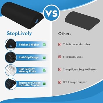 StepLively Work table footrest for six - Ergonomic design footstool with memory foam for fatigue and pain relief, non-slip beads, washable under table footrest for office, home, play (Black)