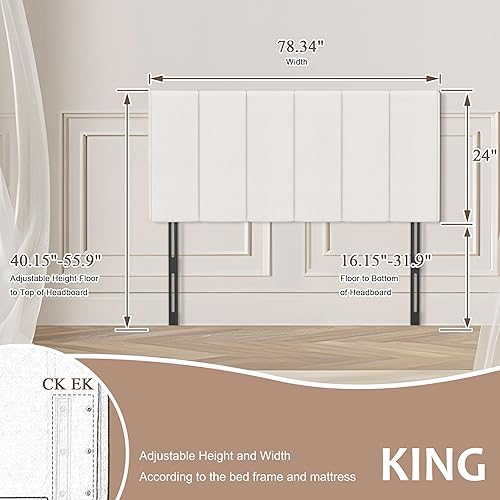 Miniatura 2 de HAOBO Home Cabecera tapizada plegable tamaño King, tamaño King, panel de piel sintética con ajustes de altura, color blanco Blanco,Blanco gris,Avena1