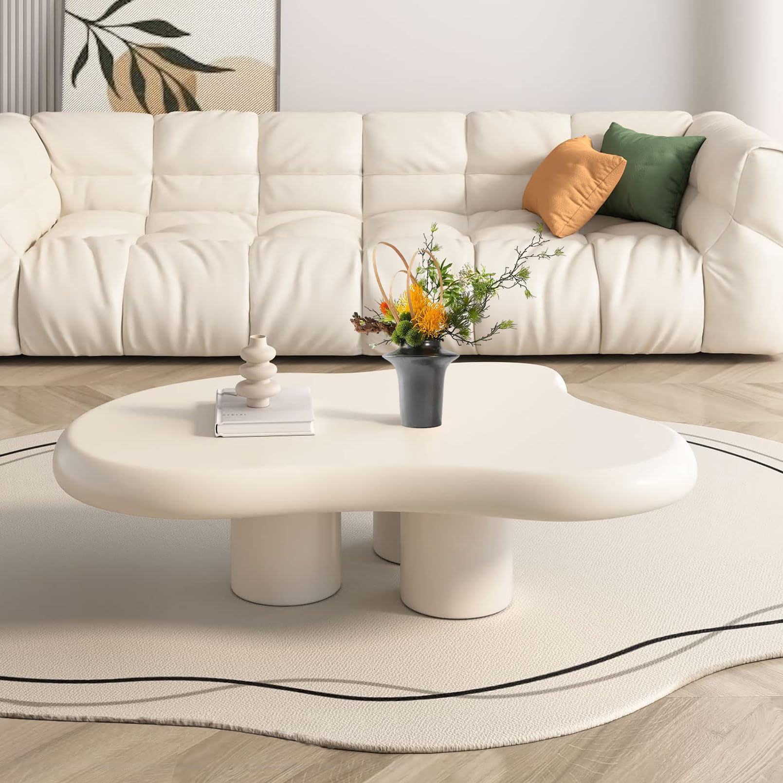 DRUXTO Couchtisch, Weiß Holz Oval Couchtisch, 4 Dicke Beine, Moderner Wohnzimmertisch, 120 X 80 X 40 cm Sofatisch für Schlafzimmer, Office Wohnzimmer Tisch für Couch