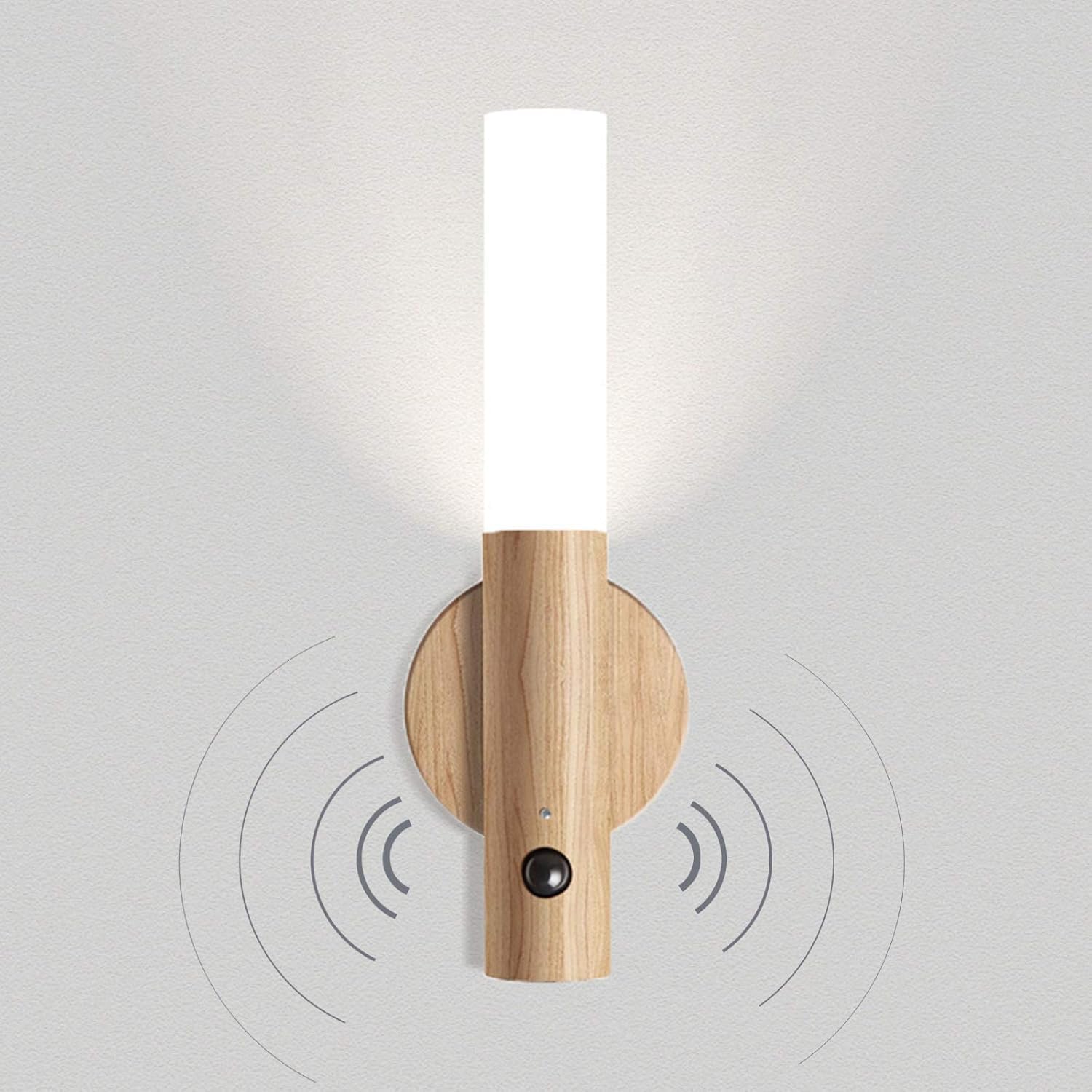 LED Bedroom Bedside Reading Light Portable Wall Light Indoor Wooden Wall Lamp USB Charging Port Acrylic Wall Lighting with Motion Sensor for Hallway Children's Room Staircase Ash Wood