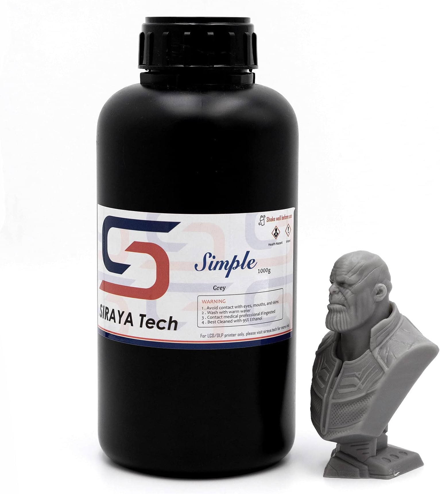 Siraya Tech Simple Water Washable 3D Printer Resin - Low Odor, Easy to Print, High Precision 405nm LCD UV-Curing Aqua Resin - Ideal for 8K Capable LCD, DLP 3D Printers (Grey, 1kg)