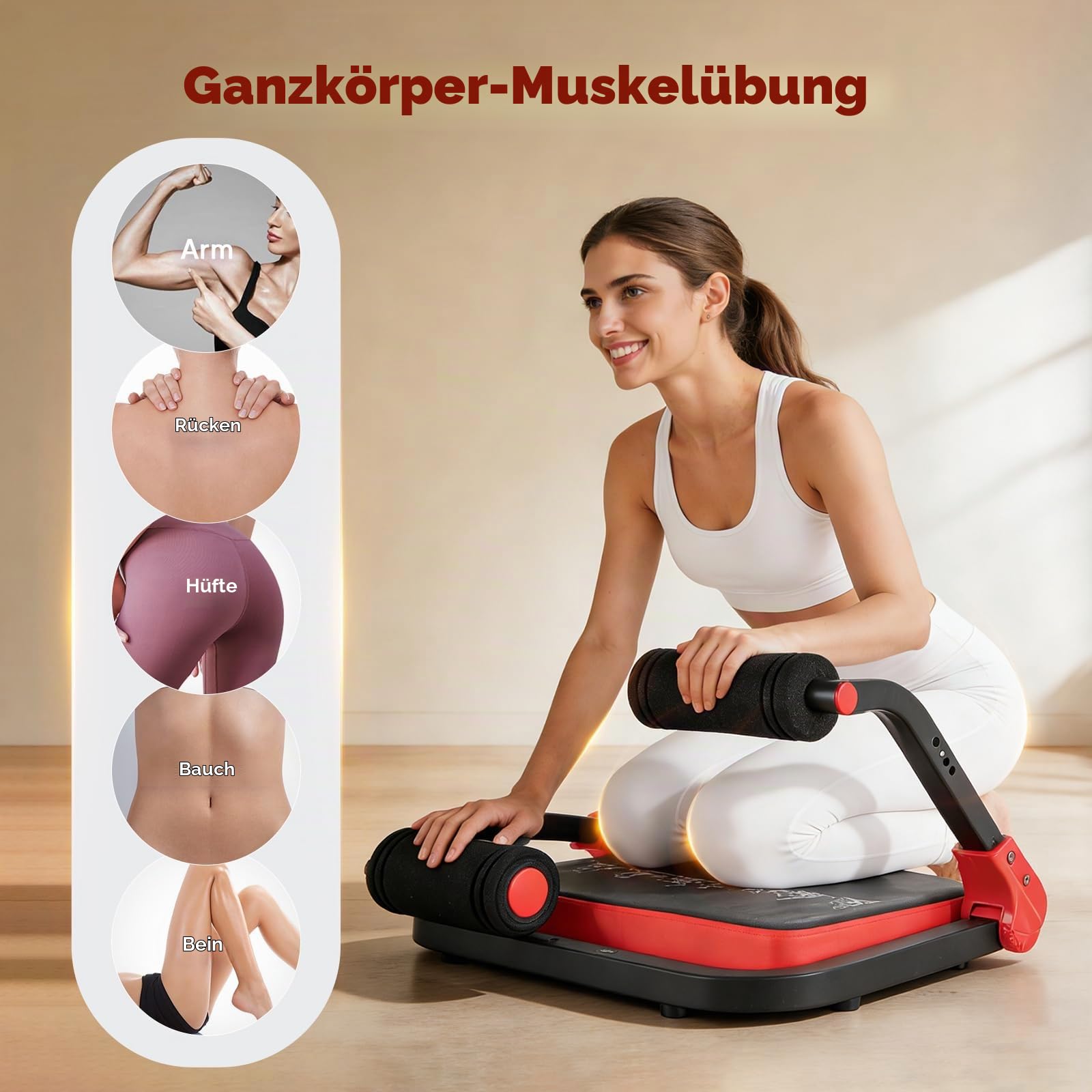 Bauchtrainer für Zuhause 4 Widerstandsstufen – Ganzkörper Core-Trainer für Zuhause, 150 kg belastbar, tragbares Fitnessgerät für Sit-ups, Arme & Beine