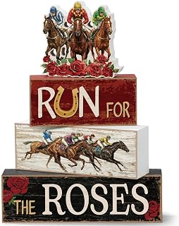 Capoda 4 Pcs Derby Day Horse Table Decorations Horse Racing Centerpieces Vintage Run for the Roses Wooden Tiered Sign Decor for Derby Shelf Office Desk Holiday Party Supplies Gift