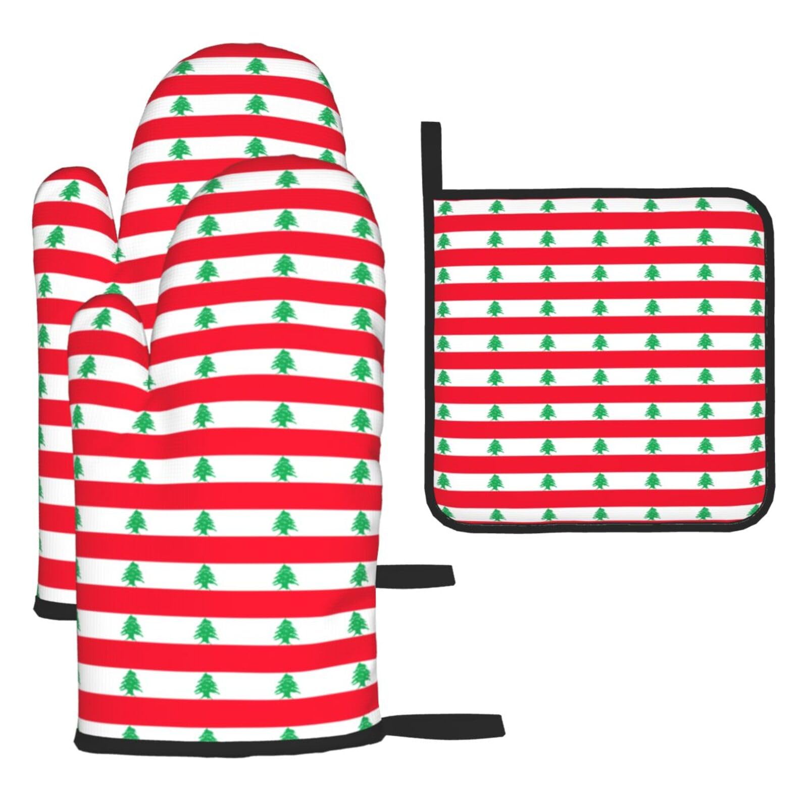 Flag Of Lebanon Print Oven Kitchen Gloves For Baking Outdoor Grilling Home Use Mitts Microwaving Bbq