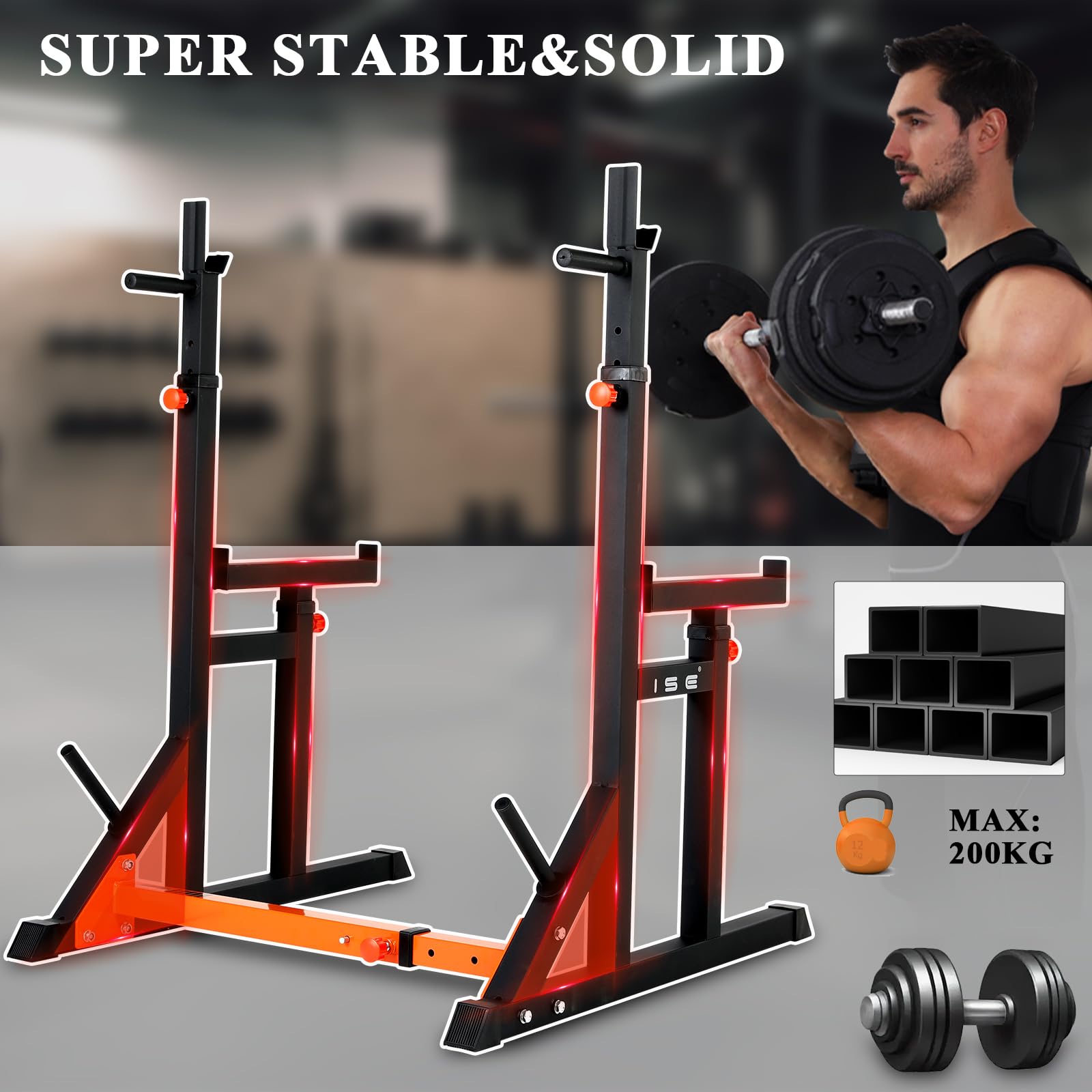 Squat Barbell Rack, Barbell Power Rack Oefenstandaard met afneembare optrekstang, Home Gym Heavy-duty halterrek