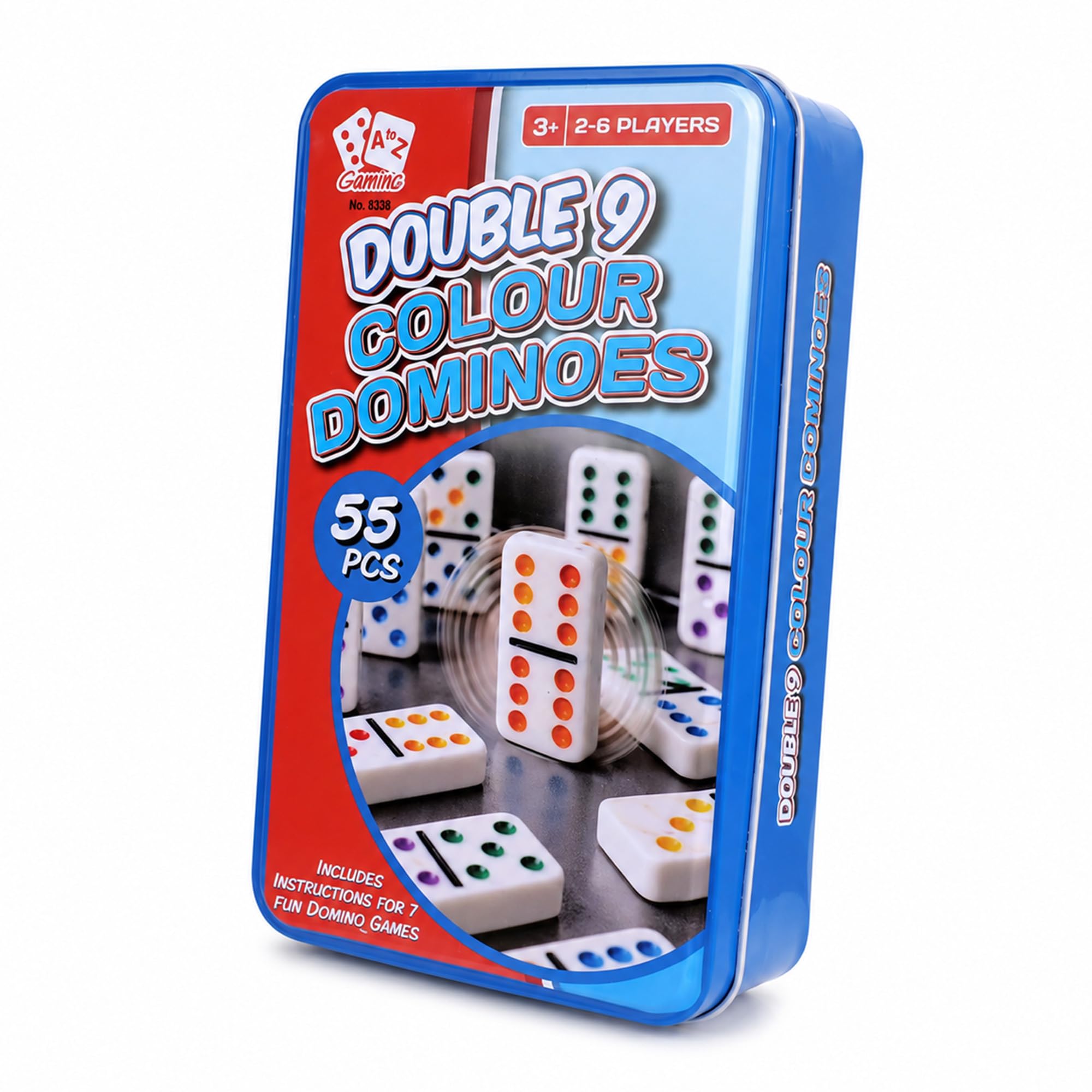 Atoz Double 9 Colour Dominoes Set, 55 Pieces, 2-6 Players with Storage Tin