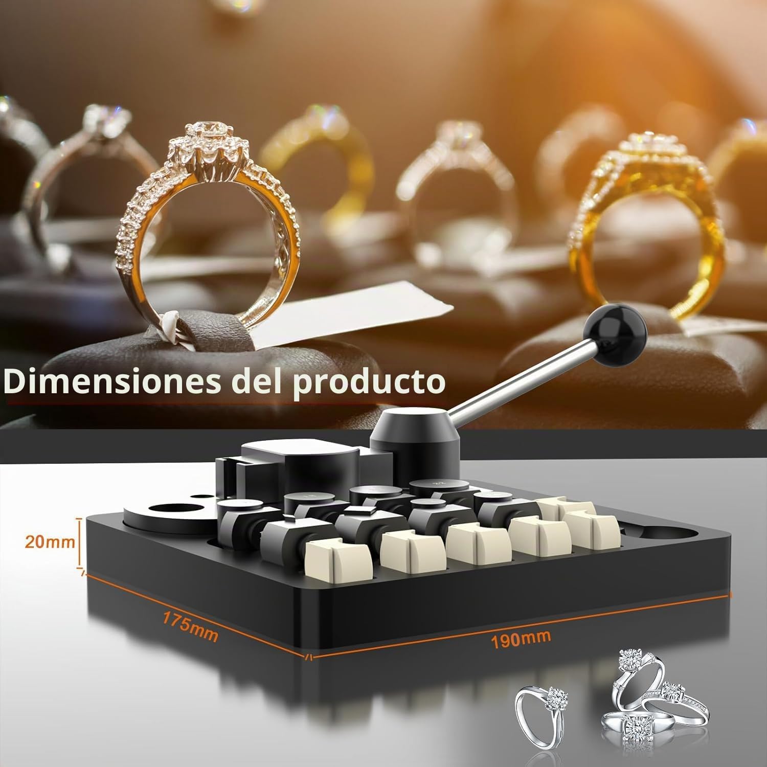 TINMAGI Máquina de Flexión de Anillos, Herramienta Dobladora de Anillos para 12/14/16/18/20/22mm, Máquina Plegadora para Fabricación Joyas con Troqueles de Nailon, Herramienta de Medición de Anillos