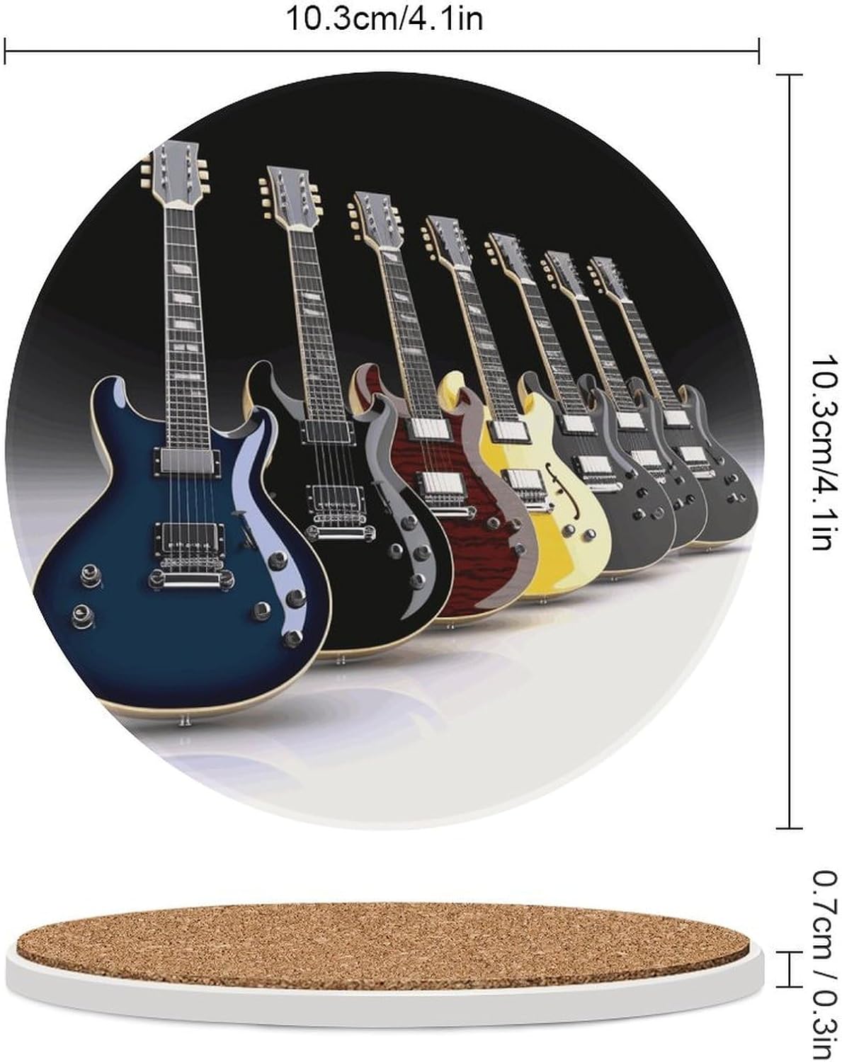 Electric Guitar Coaster with Cork Base Drink Coasters for Coffee Table Decor Modern Cup Coasters with Non-Slip & Heat-Resistant Cute Ceramic Table Coaster for Home Dining