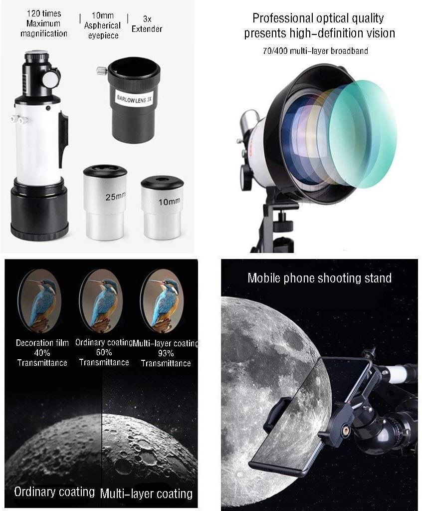 Telescope for Kids Beginners 70mm Aperture 400mm Mount Multi-Coated Optics Telescopes for AdultsPortable Astronomy Re