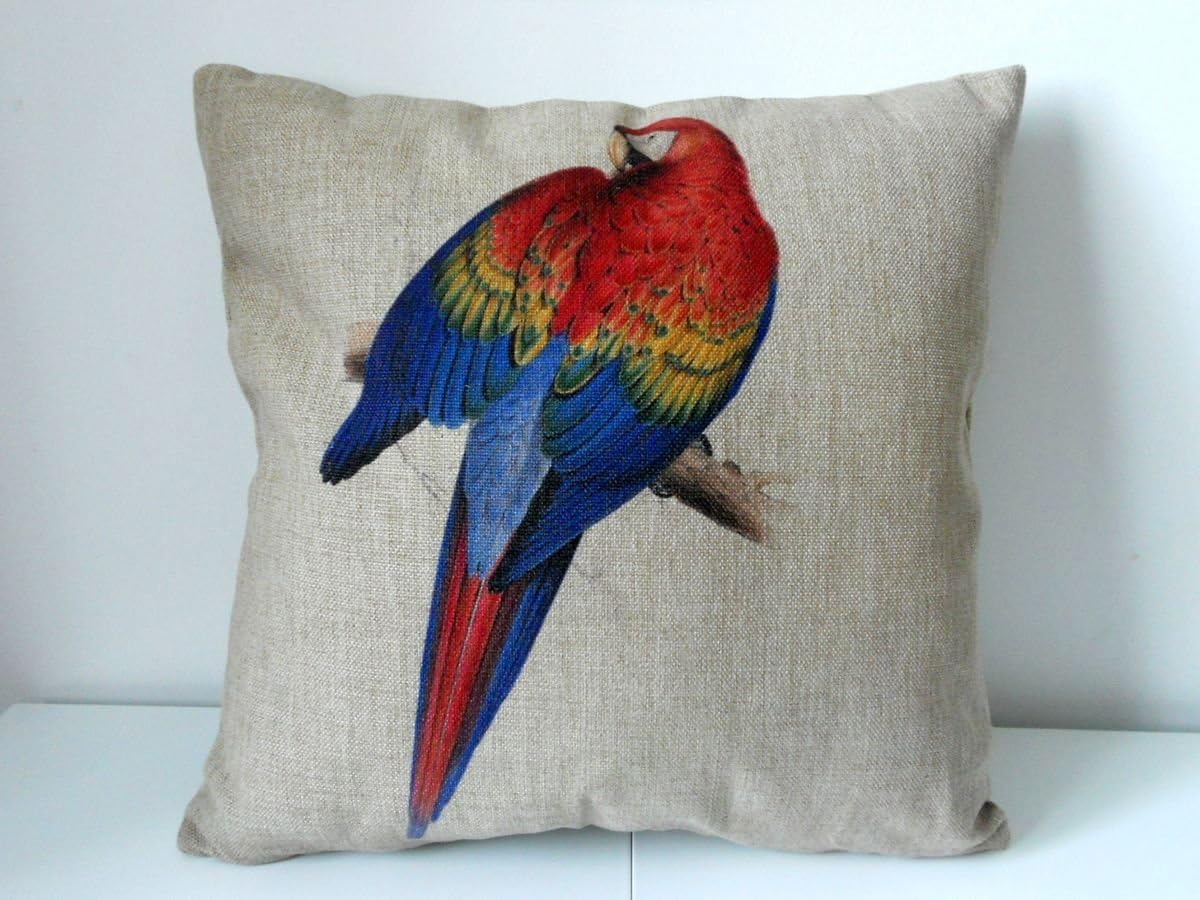 Cotton Linen Square Decorative Throw Pillow Case Cushion Cover Macaw Parrot Bird 18 X18 by decorpillow