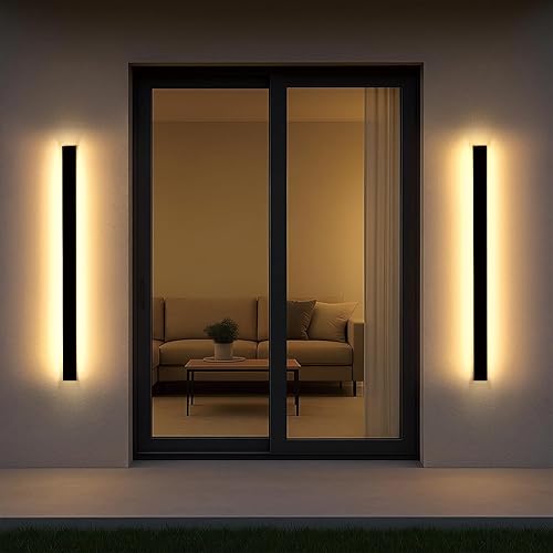 Miniatura 67 de Luz de Pared Exterior, Apliques de Pared Exteriores Modernos de 39 Pulgadas, Luces de Pared Largas Negras Impermeables con Iluminación Cálida, Luz