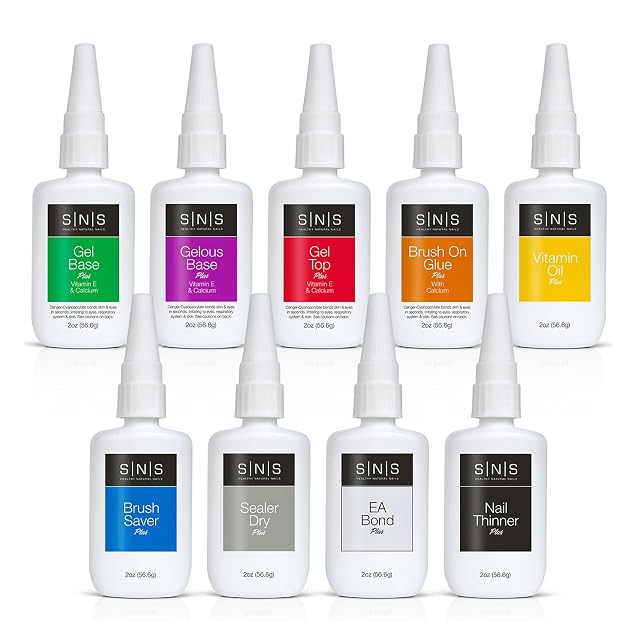 SNS Base Coat Nail Polish for Nail Dip Powder Set Refill Bottles 9 Pack - Long-Lasting Fast-Drying Nail