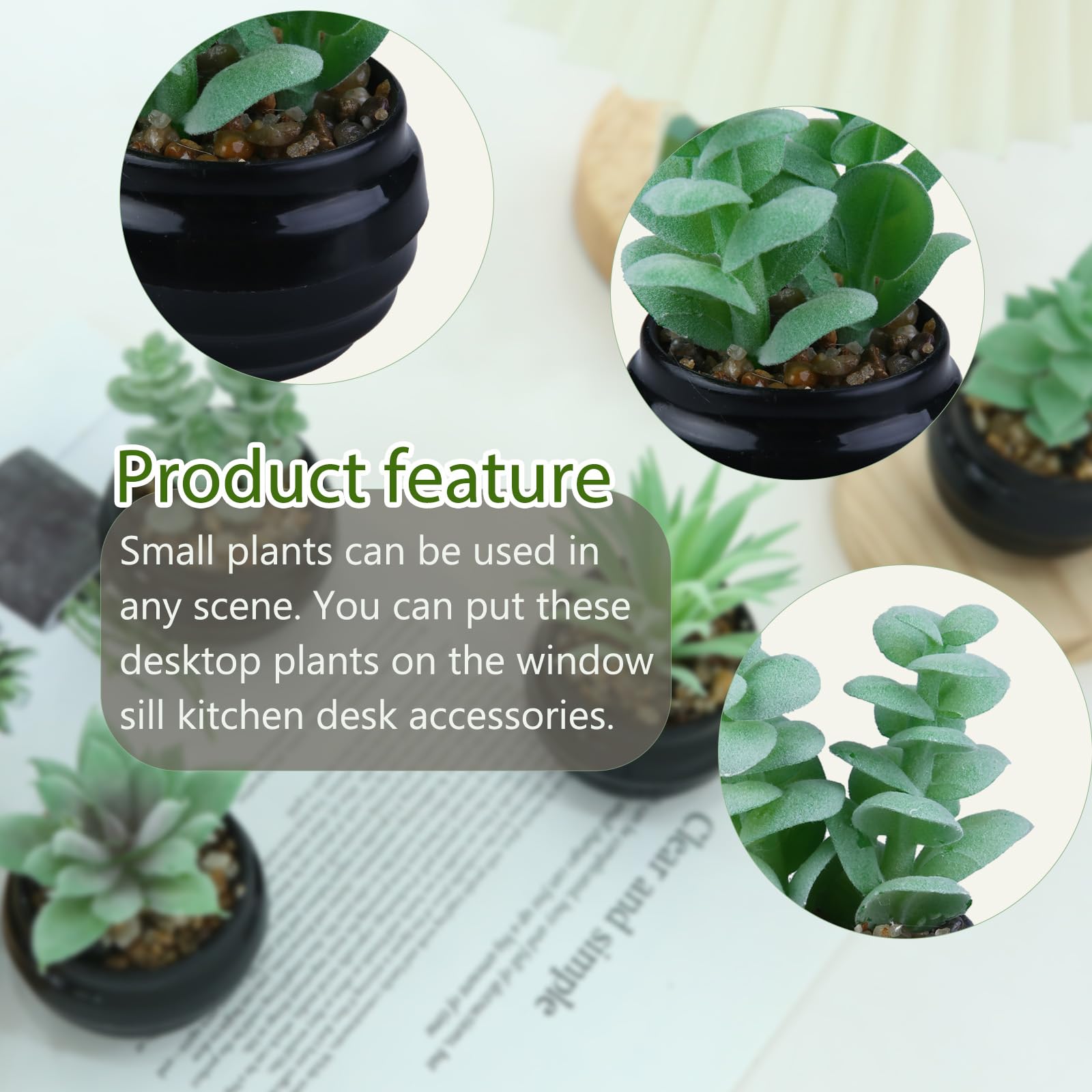 GREENTIME 6 Pcs Fake Succulent Plants Potted Set Artificial Mini Green Succulents in Black Pot as Party Gift Faux Plants Indoor for Home Office Desk Bathroom Bedroom Living Room Table Shelf Decoration