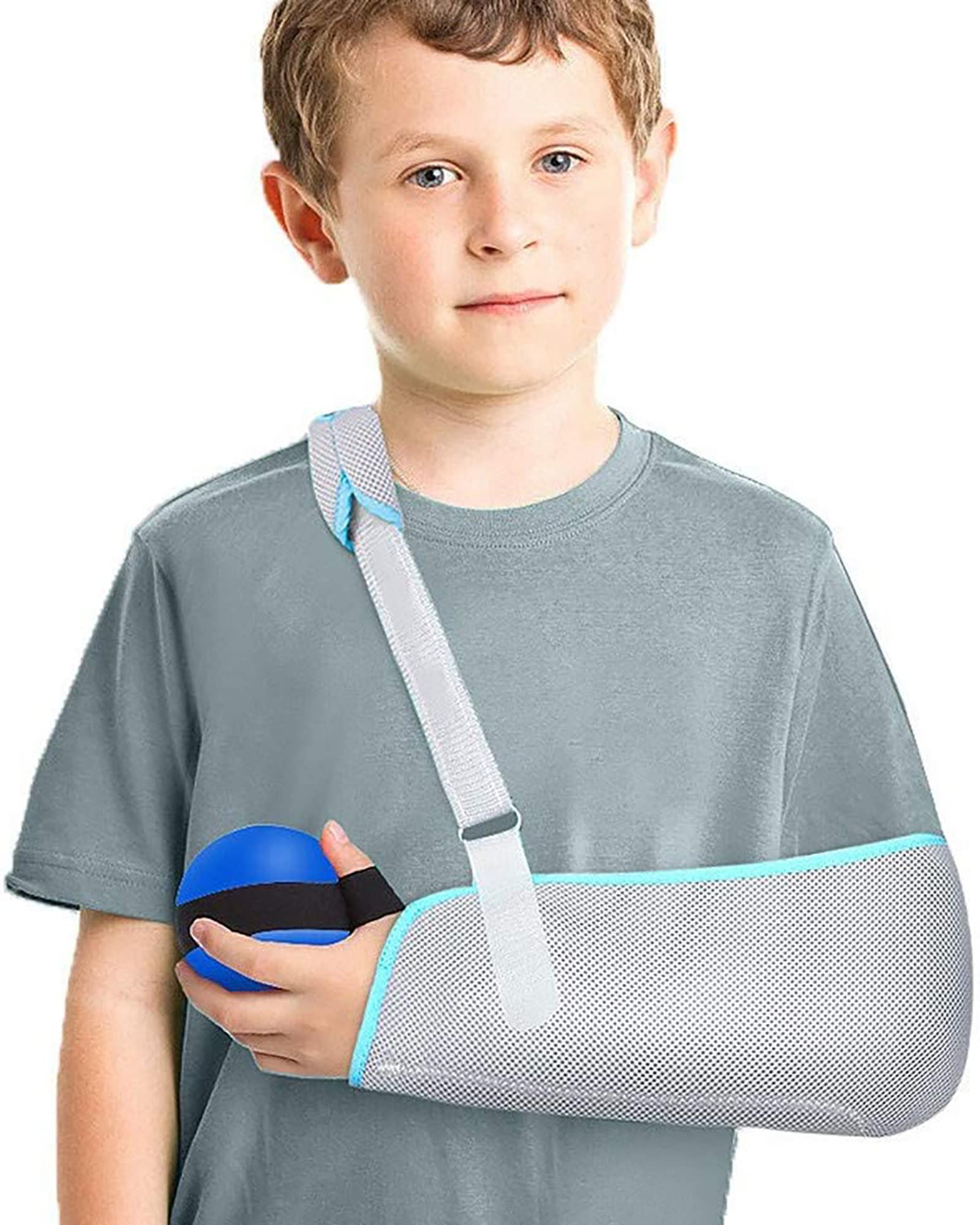 Cabestrillo para Brazo para niños con Soporte para el Pulgar Inmovilizador de Hombro de Malla Transpirable Correa Ajustable para la muñeca y el Codo para la recuperación de Lesiones, S (L)