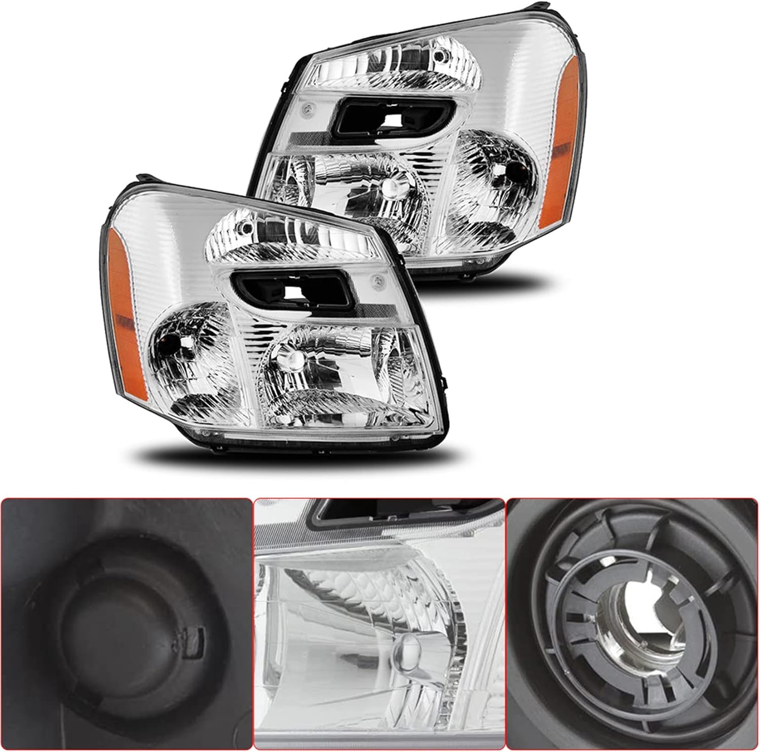 Chrome Headlight Assembly Left and Right Side Replacement for Equinox 2005-2009 with Amber Corner Headlamp 15888058 15888059