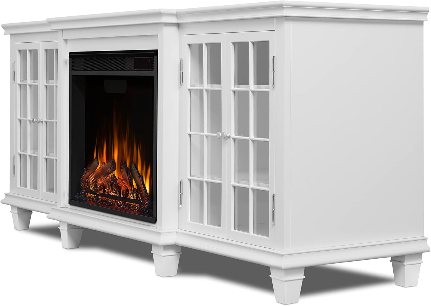 Real Flame Marlowe 70” Electric Fireplace TV Stand for TVs up to 70 inches, Entertainment Center with Adjustable Shelves and Storage, TV Stand for Living Room and Bedroom, Remote Control, White