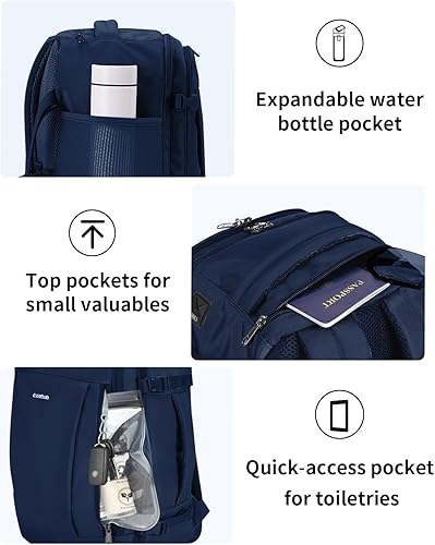 Miniatura 5 de ECOHUB Mochila de viaje para artículos personales con 13 bolsillos, bolsas de transporte para aviones, Azul, Negocio