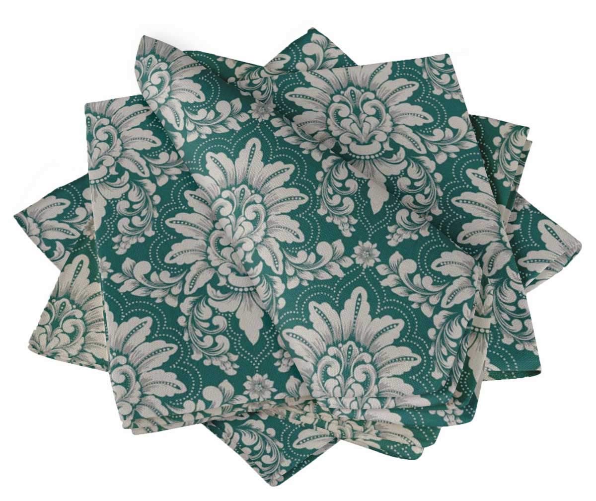 Serviette de table en lin lavable tissu floral vert lot de 6 carrée