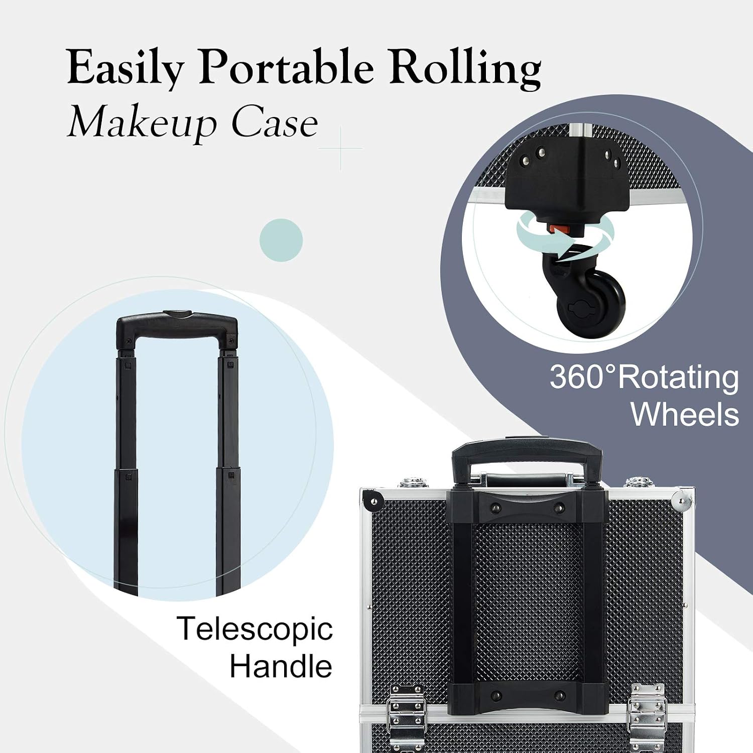 Joligrace Rolling Makeup Case with Wheels Professional Cosmetology Large Train Case Wheeled Cosmetic Trunk with 8 Divided Trays for Makeup Artist, Hair Stylish or Home Use - Black