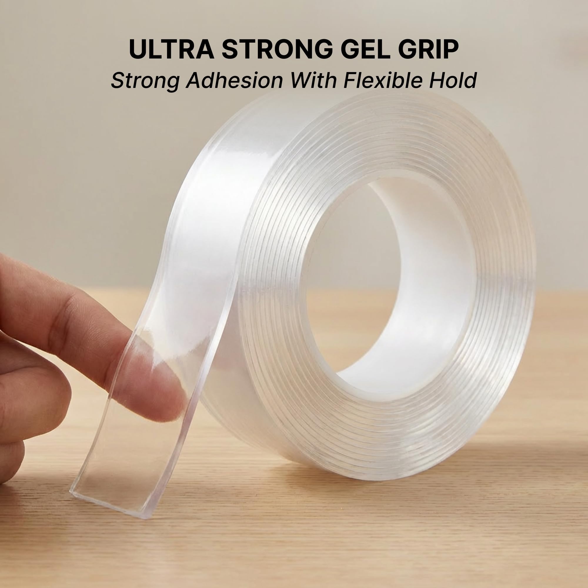 DALUCI Double Sided Tape Heavy Duty for Wall Strong Adhesive Nano Tape Multipurpose Mounting Tape Removable Washable Reusable Transparent Gel Grip (Transparent, 2mm x 3m)