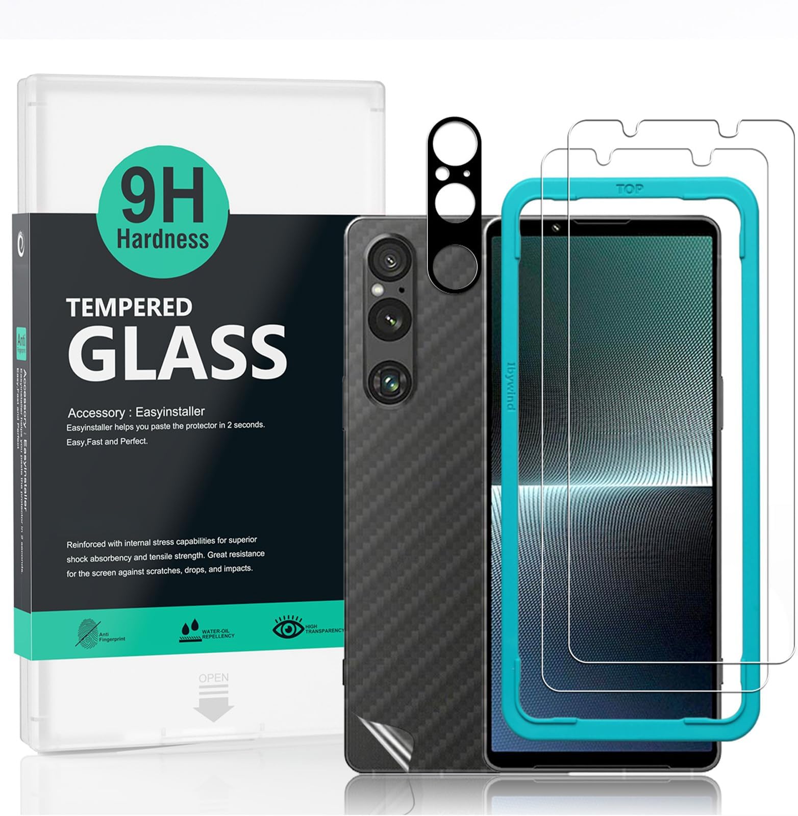 For Sony Xperia 1 V 5G 2 Pack Screen Protector,9H Hardness Tempered Glass[Military-Grade Protection],With 1Pc Camera Lens Protector,1Pc Back Cover,[Anti-Scratch][Anti-Shatter]