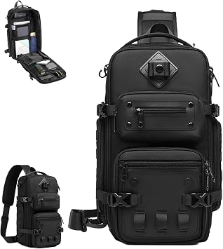 Tactical Sling Bag for Men, Anti Theft Crossbody Sling Bag, Oxford Cloth Chest Shoulder Bag for Daily Travel Outdoor Black