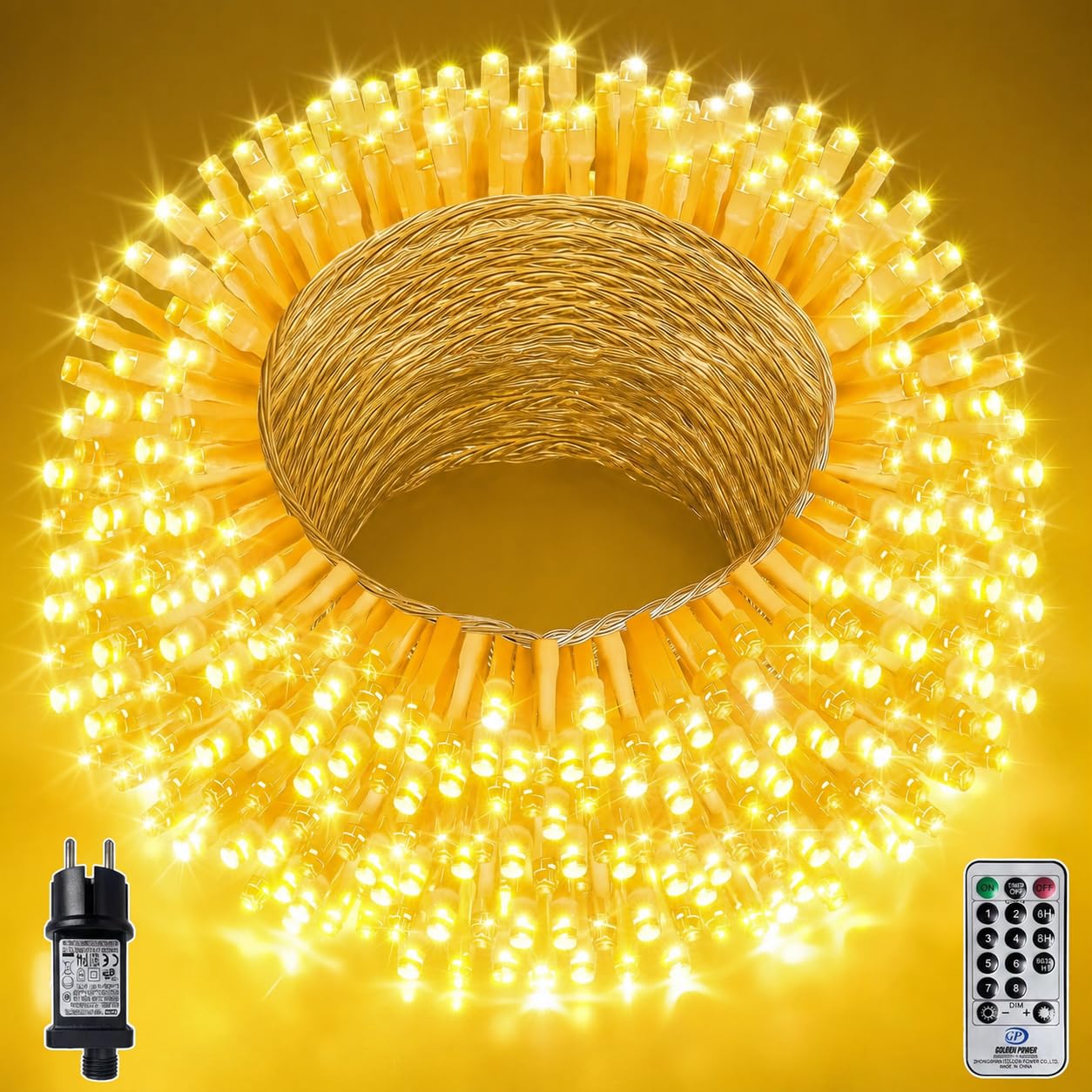 Lichterkette Außen 1000 LEDs 100M Warmweiß IP44 Wasserdicht Strombetrieben, Outdoor Lichterkette mit Fernbedienung 8 Modi Timer für Garten Balkon Weihnachten Hochzeit Party
