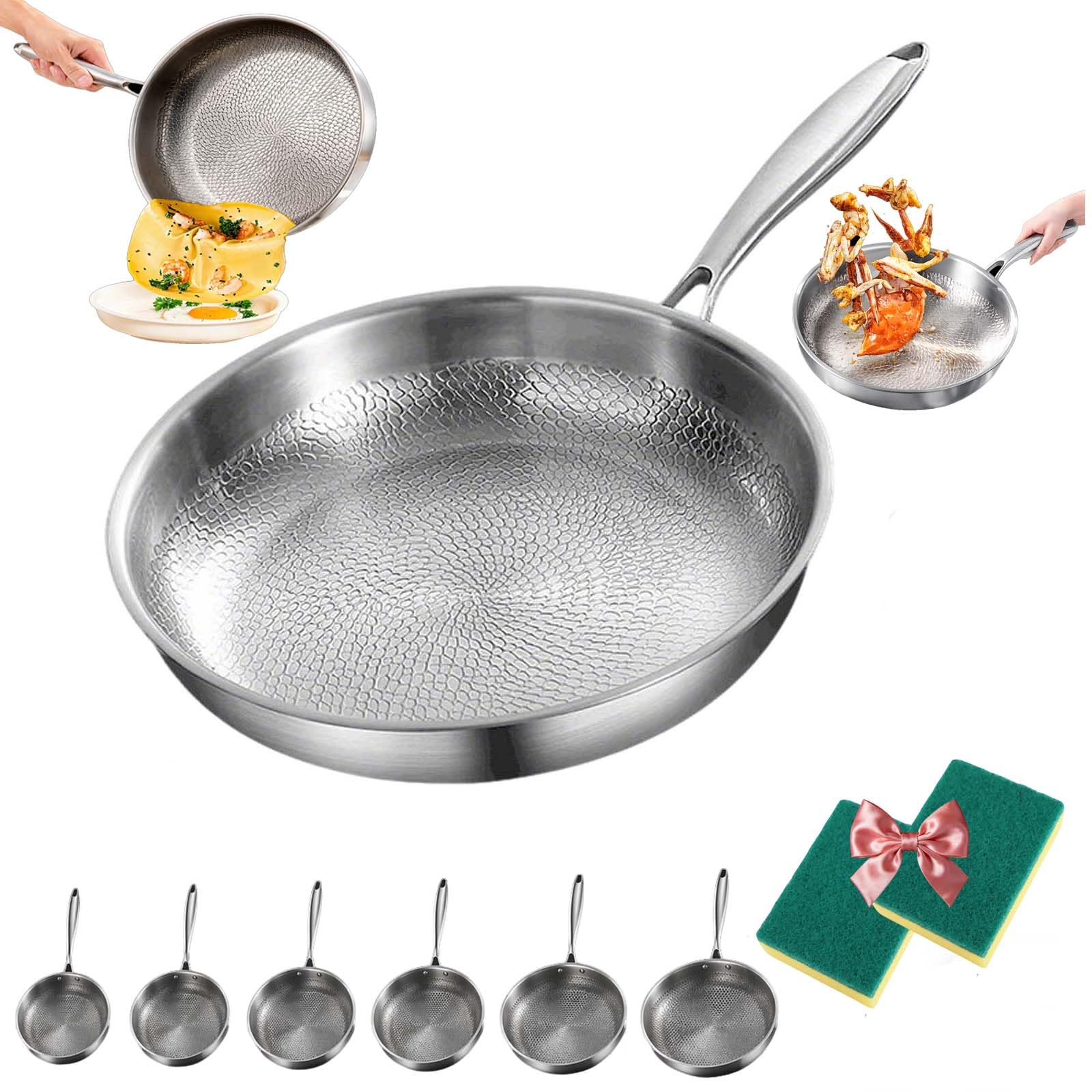 Leyof Poele Titanex,PoêLe En Titane Induction(22-32cm),Poele En Titane Martelé,éPaisse,Ultra-RéSistante, Anti-Rayures, AntiadhéSive, Multifonctionnelles (24 cm (sans couvercle))