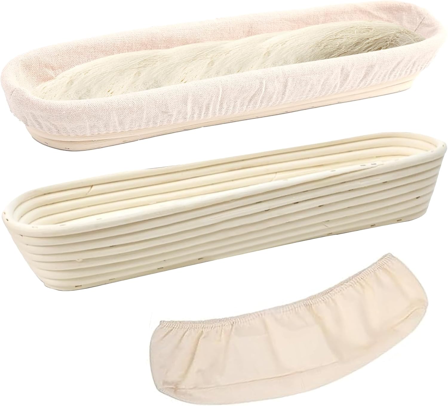 Banneton Bread Proofing Basket - 15 Inch Baguette Sourdough Bread Basket with Liner - Set of 2- Natural Rattan-Mother's Gifts