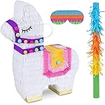 Birchio Llama Pinatas Bundle with a Blindfold and a Bat (17 x 14 x 4 Inches), Perfect for kid\'s Birthday Parties, Mexican Theme Parties, Decorations