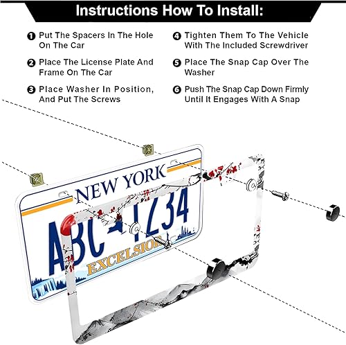 Miniatura 4 de Marcos para placa de matrícula con diseño de flor de cerezo en acuarela, paquete de 2 marcos de placa de automóvil de Sakura japonés, cubiertas de