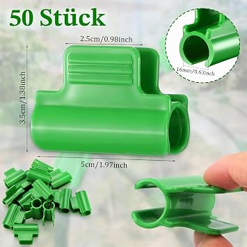 HOOPOE Plastic Greenhouse Film Clips 16 mm Green Pack of 50 Greenhouse Clips Netting Tunnel Hoop Clip Greenhouse Clamps Row Cover Net Shed