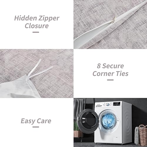 Vista 27 de PERHOM Funda de edredón azul Queen – Funda de edredón de damasco de cachemira tamaño Queen, juego de funda de edredón de 3 piezas, 100% algodón